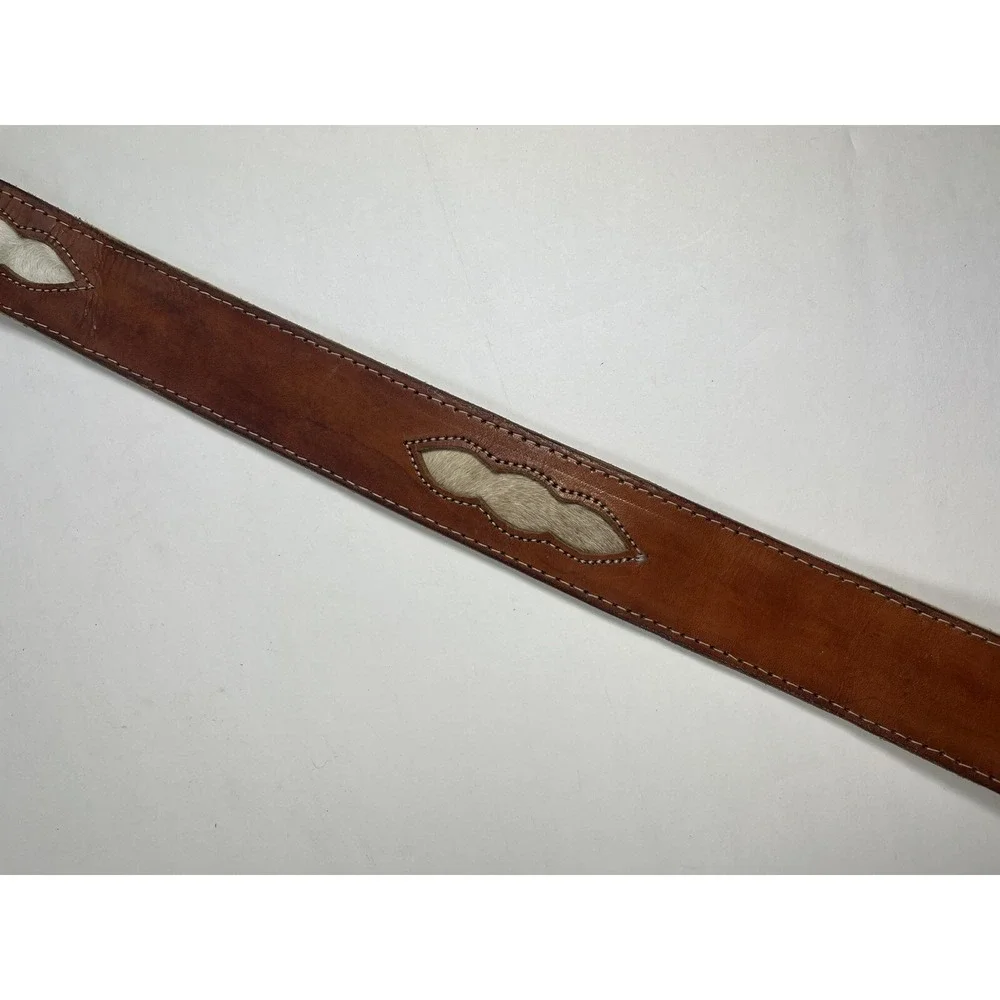 Brown Leather Belt w/ Fur Calf Hair Western Style Large 1 7/8